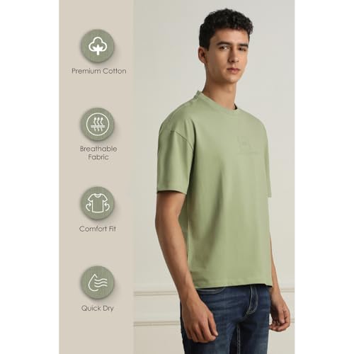 Van Heusen Men's Premium Cotton Oversized Drop Shoulder Brand Logo T-Shirt - Authentic Van Clothing | UrbanThreads - Image 3