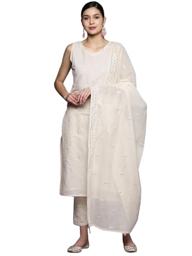 Libas Womens Embroidered Cotton Straight Kurta With Trousers and Dupatta - Authentic Libas Clothing | UrbanThreads - Image 2