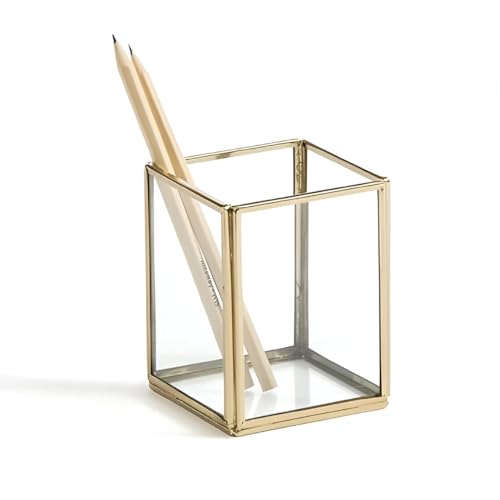 Handy Creations 4 Inch Glass Makeup Brush Holder Gold Frame - Image 5