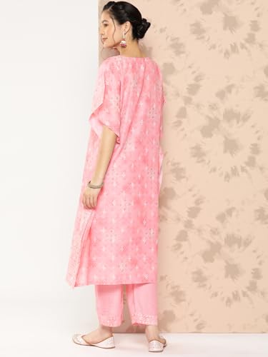 Libas Pink Printed Silk Kaftan Kurta Set | UrbanThreads.in - Image 4
