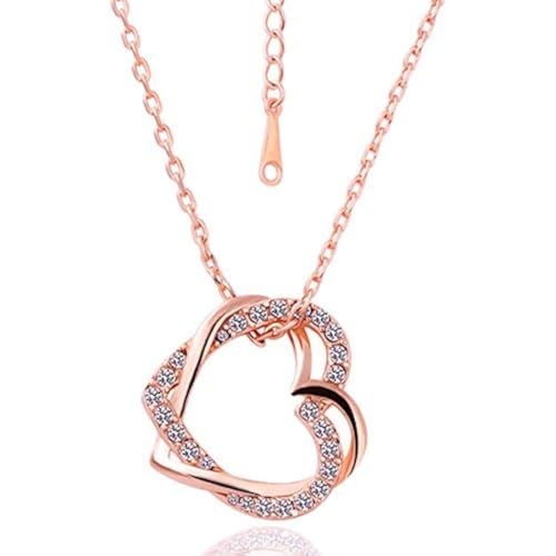 Shining Diva Hearts-in-Love 18K Rose Gold Crystal Necklace - Image 2