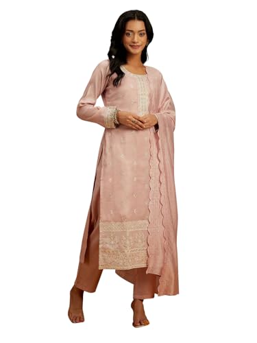 Libas Womens Embroidered Silk Straight Kurta With Trousers and Dupatta - Authentic Libas Clothing | UrbanThreads - Image 2