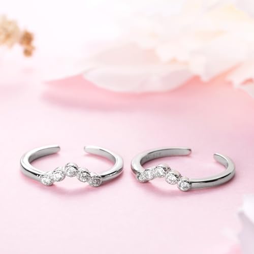 ZAVYA 925 Sterling Silver Cubic Zirconia CZ Classy V Rhodium Plated Adjustable Pair Toe Ring for Wom - Authentic ZAVYA Accessories | UrbanThreads - Image 4