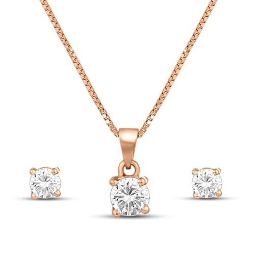 ZAVYA 925 Sterling Silver Jewellery Set Sensational Solitaire Rose-Gold Cubic Zirconia | With Certif - Authentic ZAVYA Fashion | UrbanThreads - Image 2
