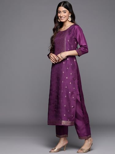 Libas Womens Self Design Silk Blend Straight Kurta With Trousers and Dupatta - Authentic Libas Clothing | UrbanThreads - Image 4