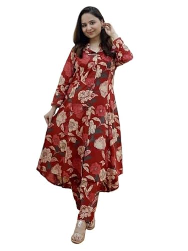Leriya Fashion Women's Anarkali Rayon Floral Printed Kurta Pant Set | High-Low Hem & 3/4 Sleeves | E - Authentic Leriya Clothing | UrbanThreads - Image 2