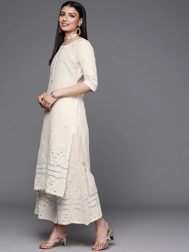 Libas Womens Embroidered Cotton Straight Kurta With Palazzos and Dupatta - Authentic Libas Clothing | UrbanThreads - Image 4