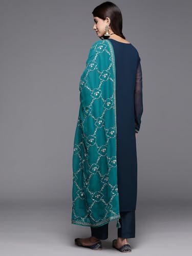 Libas Womens Embroidered Georgette Straight Kurta With Trousers and Dupatta - Authentic Libas Clothing | UrbanThreads - Image 3