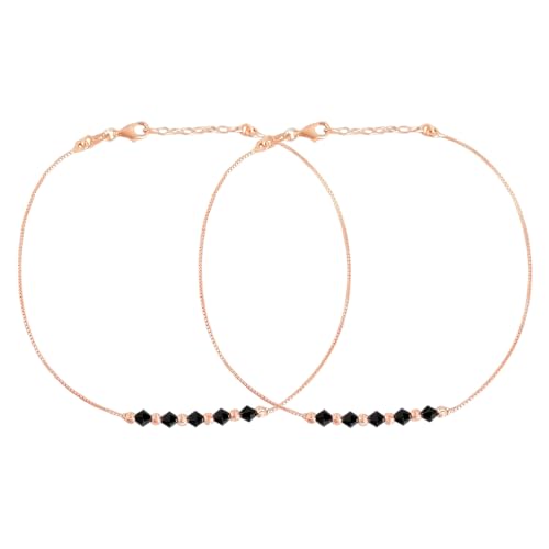 ZAVYA 925 Sterling Silver Beads Minimal Rose Gold Plating Chain Anklet (Pair) | Gift for Women & Gir - Authentic ZAVYA Fashion | UrbanThreads - Image 2