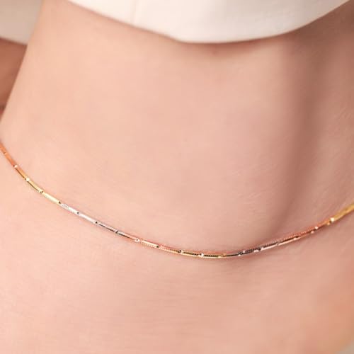 ZAVYA 925 Sterling Silver Designer Triple Tone Rhodium, Gold & Rose Gold Plated Chain Anklet (SIngle - Authentic ZAVYA Fashion | UrbanThreads - Image 5