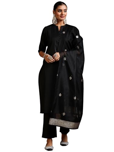 Libas Womens Woven Design Cotton Blend Straight Kurta With Trousers and Dupatta - Authentic Libas Clothing | UrbanThreads - Image 2