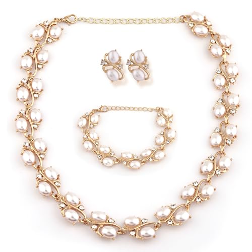 Shining Diva Pearl Bracelet Earrings Necklace Set - Image 2