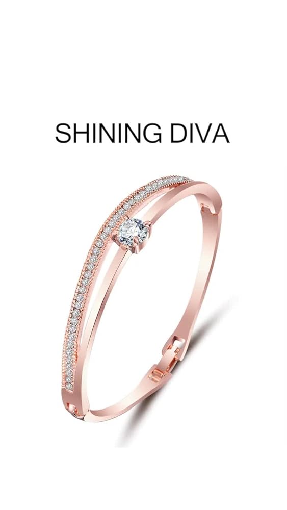 Shining Diva 18k Rose Gold Plated Crystal Bangle Bracelet Women - Image 3