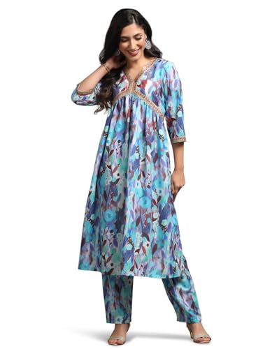 Leriya Fashion Women's Semi Cotton Regular Kurta Set (LF-K2738&P160_Blue_XL) - Authentic Leriya Clothing | UrbanThreads - Image 2