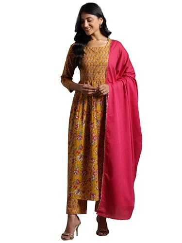 Libas Women's Printed Cotton Anarkali Kurta Trouser With Dupatta Set - Authentic Libas Clothing | UrbanThreads - Image 2