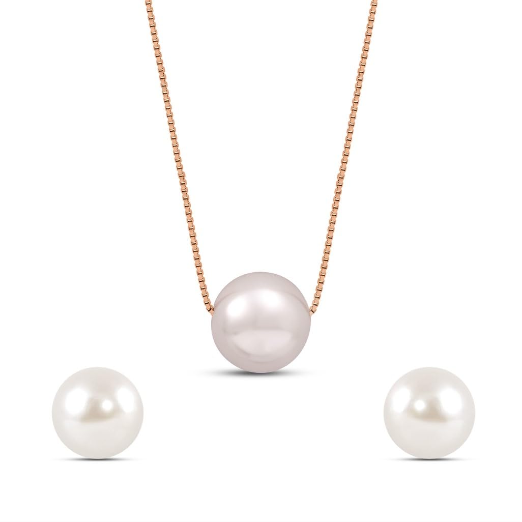 ZAVYA 925 Sterling Silver Rose Gold Plated Pearl Jewellery Set
