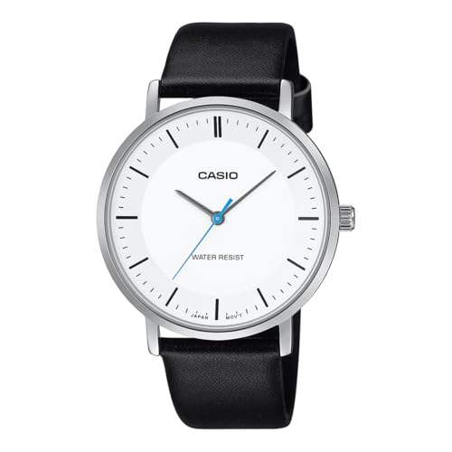 Casio Enticer Silver White Dial Leather Strap Watch Men - Image 2
