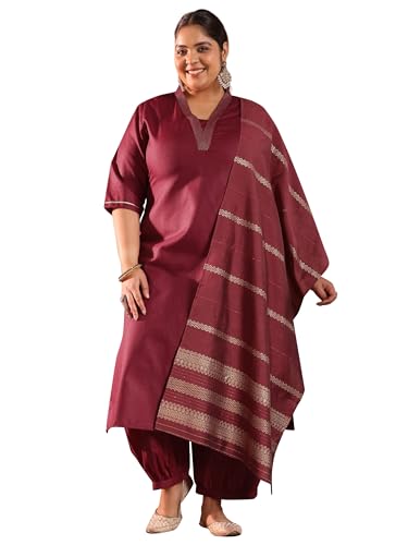 Extra Love By Libas Plus Size Womens Woven Design Cotton Blend Straight Kurta With Salwar and Dupatt - Authentic Extra Clothing | UrbanThreads - Image 2
