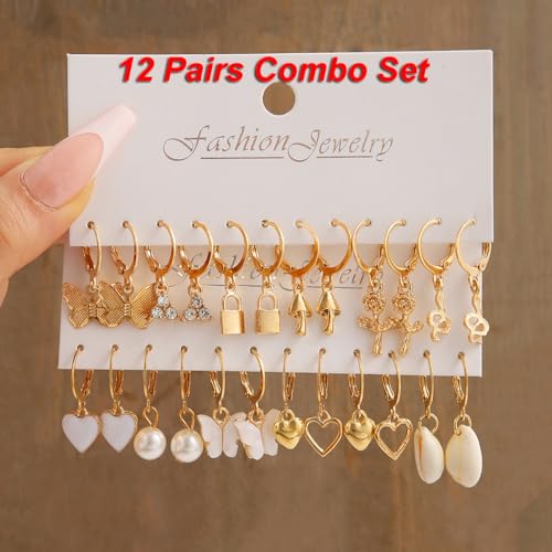 Shining Diva 12 Pairs Drop Earrings for Women and Girls - Image 4