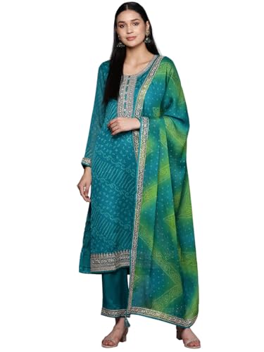 Libas Womens Printed Chiffon Straight Kurta With Trousers and Dupatta - Authentic Libas Clothing | UrbanThreads - Image 2