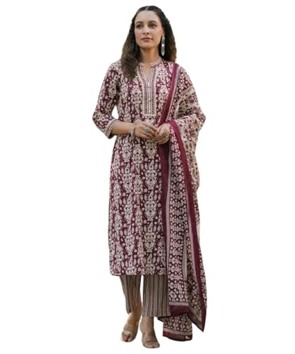Leriya Fashion Women’s Anarkali Kurta Set – Rayon Viscose Printed Kurta with Palazzo & Dupatta | - Authentic Leriya Clothing | UrbanThreads