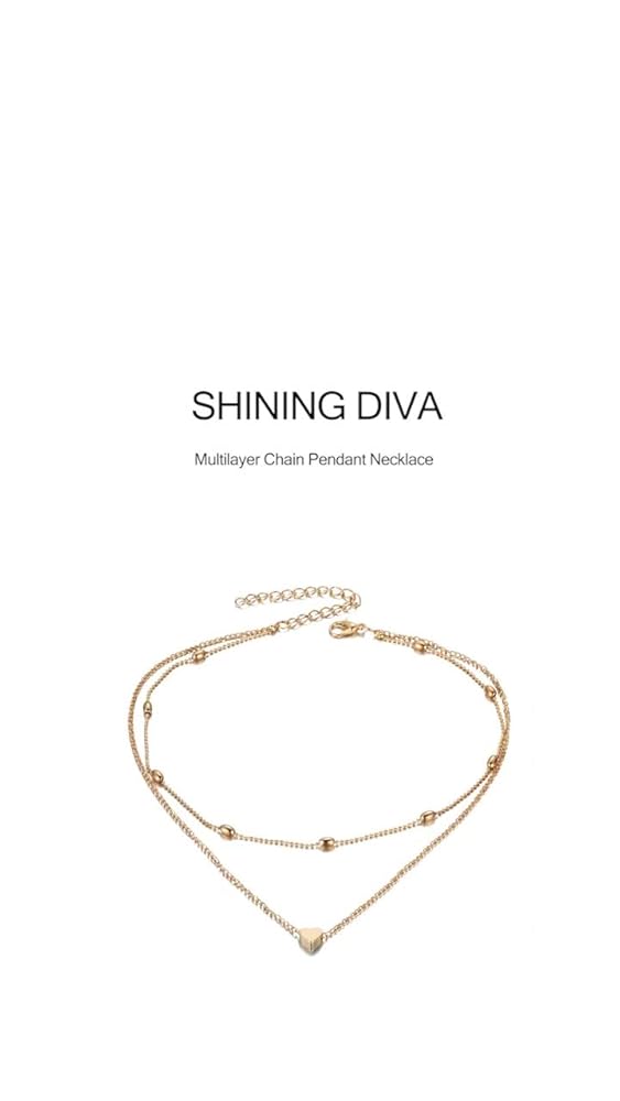 Shining Diva Multilayer Chain Pendant Necklace Women Girls - Image 3