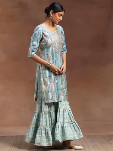 Libas Womens Printed Silk Blend Straight Kurta With Sharara and Dupatta - Authentic Libas Clothing | UrbanThreads - Image 5