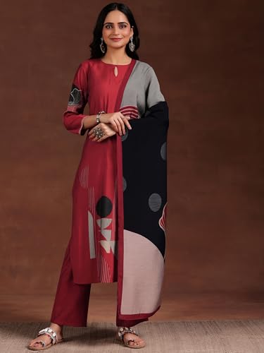 Libas Womens Printed Silk Blend Straight Kurta With Trousers and Dupatta - Authentic Libas Clothing | UrbanThreads - Image 3