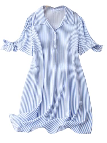 Leriya Fashion Striped Shirt Style Mini Dress for Women | Collared Casual A-Line | Tunic with Tie Sl - Authentic Leriya Clothing | UrbanThreads - Image 2