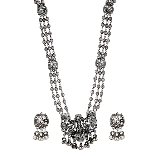 Shining Diva Oxidised Silver Necklace Set for Women - Image 2