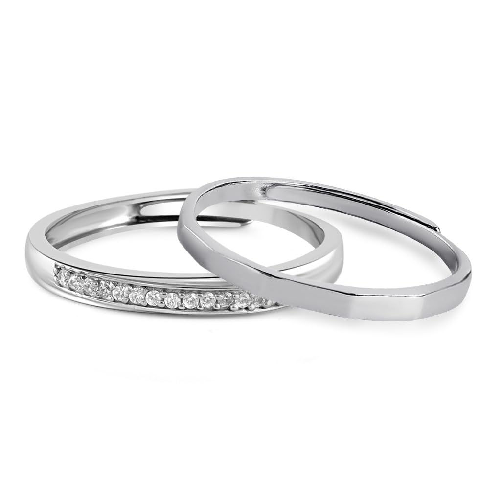 ZAVYA 925 Sterling Silver Rhodium Plated Couple Ring Combo | Gifts for Men & Women | With Certificat - Authentic ZAVYA Accessories | UrbanThreads