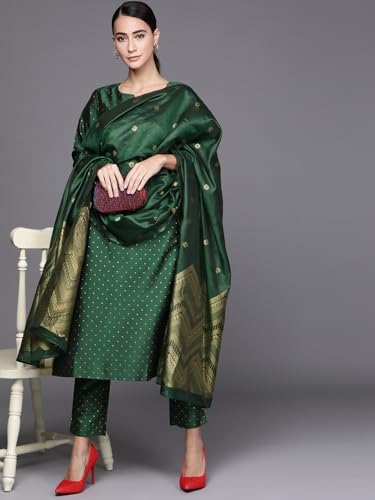 Libas Womens Self Design Silk Blend Straight Kurta With Trousers and Dupatta - Authentic Libas Clothing | UrbanThreads - Image 5