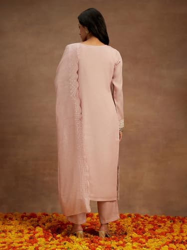 Libas Womens Embroidered Silk Straight Kurta With Trousers and Dupatta - Authentic Libas Clothing | UrbanThreads - Image 4