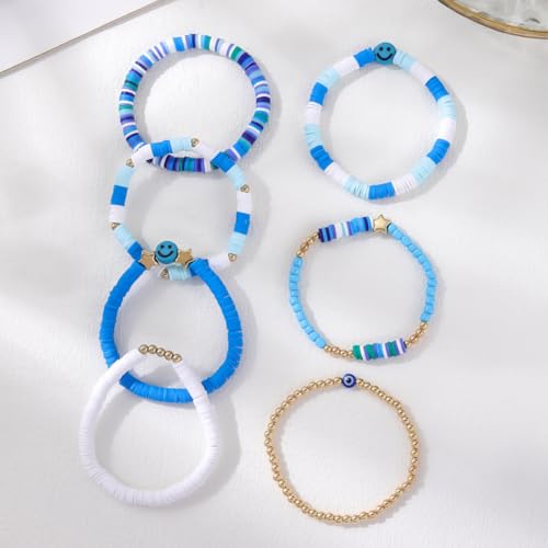 Shining Diva 7Pcs Beach Surfer Bracelets Set Colorful Heishi - Image 4