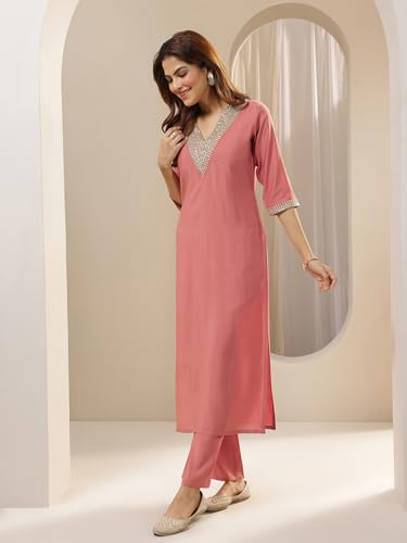 Gerua By Libas Womens Embroidered Silk Blend Straight Kurta With Trousers and Dupatta - Authentic Gerua Clothing | UrbanThreads - Image 4