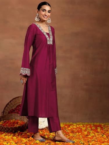 Libas Gerua Womens Yoke Design Silk Blend Straight Kurta With Trousers - Authentic Libas Clothing | UrbanThreads - Image 5