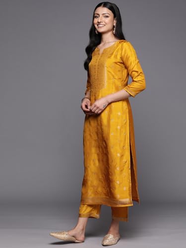 Libas Womens Self Design Silk Blend Straight Kurta With Trousers and Dupatta - Authentic Libas Clothing | UrbanThreads - Image 4