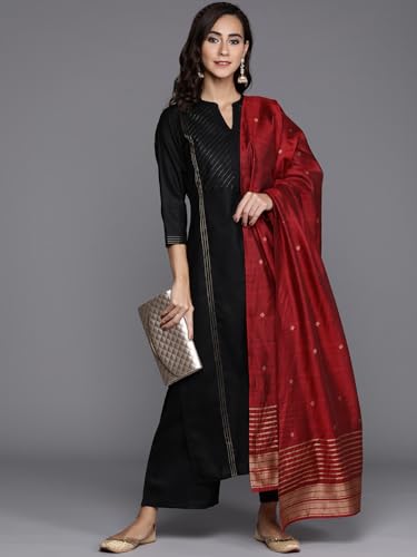 Libas Womens Solid Cotton Straight Kurta With Palazzos and Dupatta - Authentic Libas Clothing | UrbanThreads - Image 4