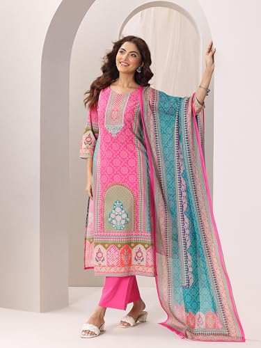 Libas Womens Printed Cotton Straight Kurta With Trousers and Dupatta - Authentic Libas Clothing | UrbanThreads - Image 5