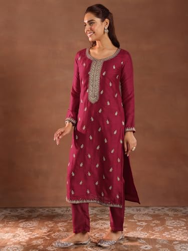 Libas Womens Embroidered Silk Blend Straight Kurta With Trousers and Dupatta - Authentic Libas Clothing | UrbanThreads - Image 3