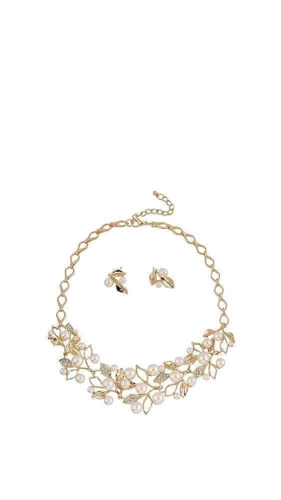 Shining Diva 18k Gold & Silver Plated Pearl Jewellery Set - Image 3