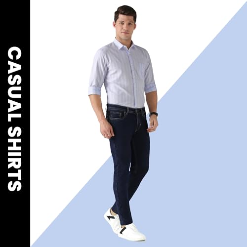 Peter England Men Cotton Slim Fit Stripe Shirt - Image 5