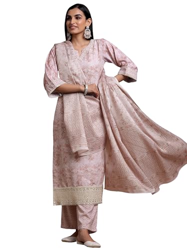 Libas Womens Embroidered Cotton Blend Straight Kurta With Palazzos and Dupatta - Authentic Libas Clothing | UrbanThreads - Image 2