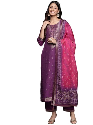 Libas Womens Self Design Silk Blend Straight Kurta With Trousers and Dupatta - Authentic Libas Clothing | UrbanThreads - Image 2