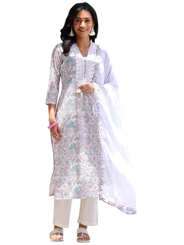 Libas Womens Printed Cotton Straight Kurta With Trousers and Dupatta - Authentic Libas Clothing | UrbanThreads - Image 2