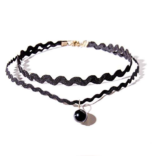 Shining Diva Black Fabric Lace Choker Necklace Set - Image 5