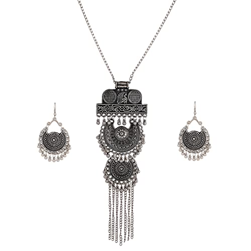 Shining Diva Traditional Oxidised Silver Necklace Set for Women - Image 2