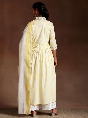 Libas Womens Printed Cotton A-Line Kurta With Palazzos and Dupatta - Authentic Libas Clothing | UrbanThreads - Image 4