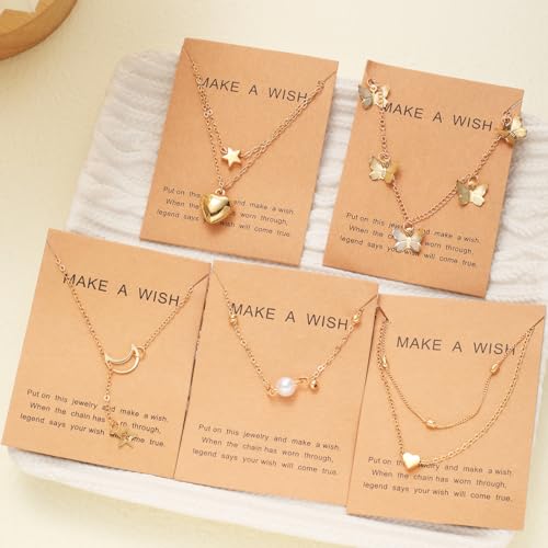 Shining Diva 5 Pcs Heart Butterfly Pearl Necklace Set Women - Image 4