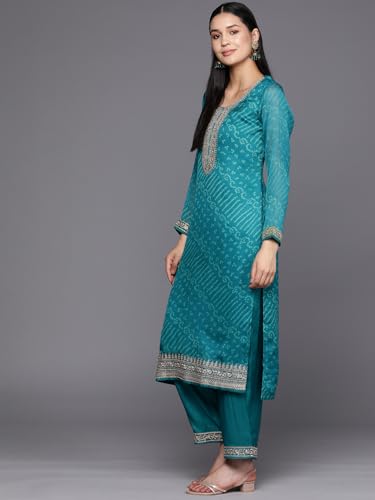 Libas Womens Printed Chiffon Straight Kurta With Trousers and Dupatta - Authentic Libas Clothing | UrbanThreads - Image 4